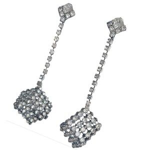 Vintage 1960s Retro Rhinestone Crystal Cube Drop Earrings
